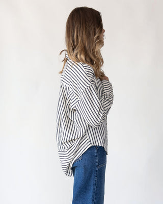 Harlow Navy Textured Stripe Top - JO+CO