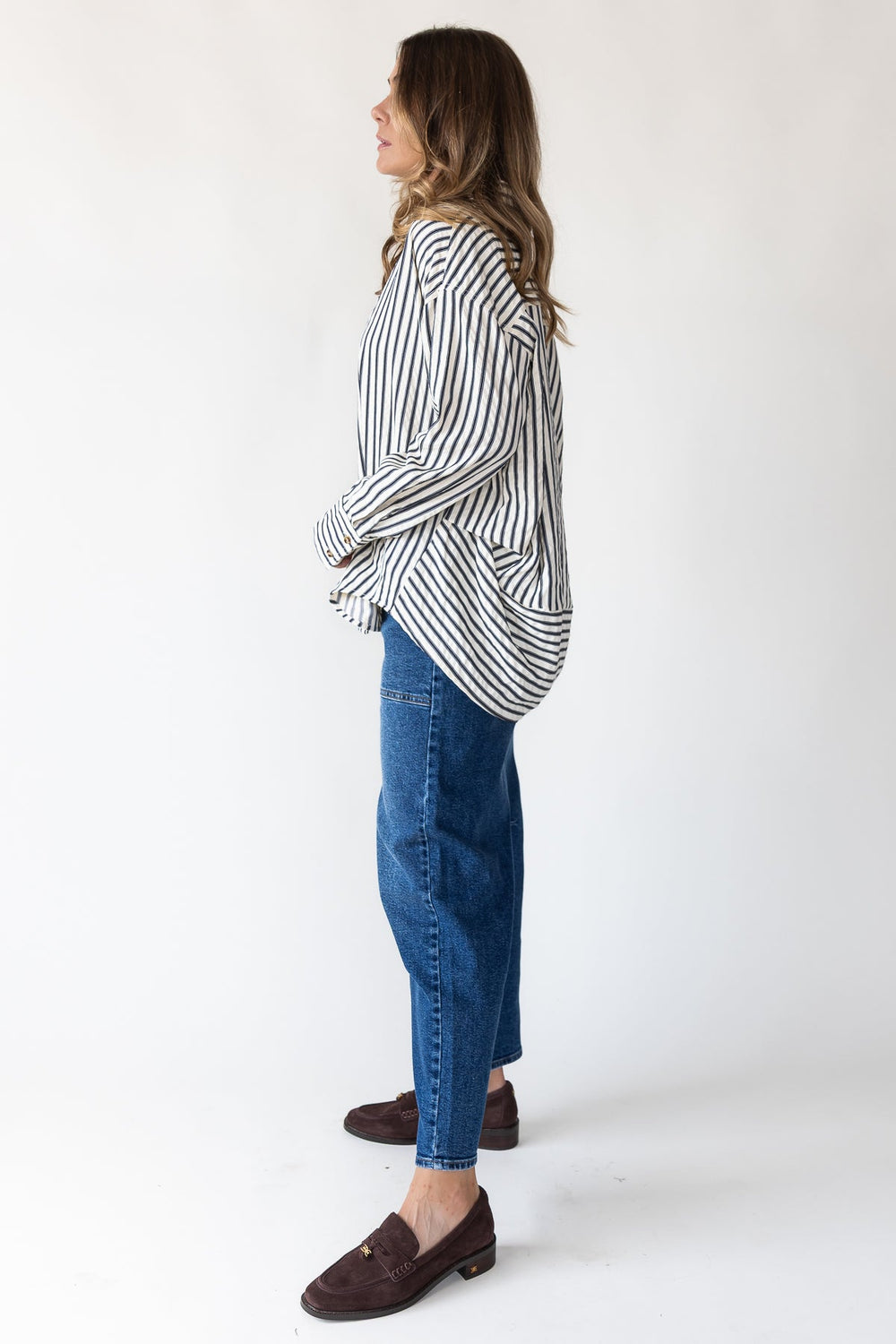 Harlow Navy Textured Stripe Top - JO+CO