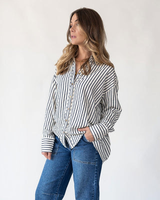 Harlow Navy Textured Stripe Top - JO+CO