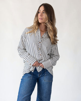 Harlow Navy Textured Stripe Top - JO+CO