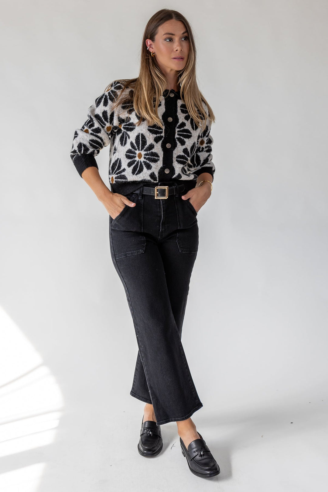 Hayes Black Floral Knit Cardigan - JO+CO