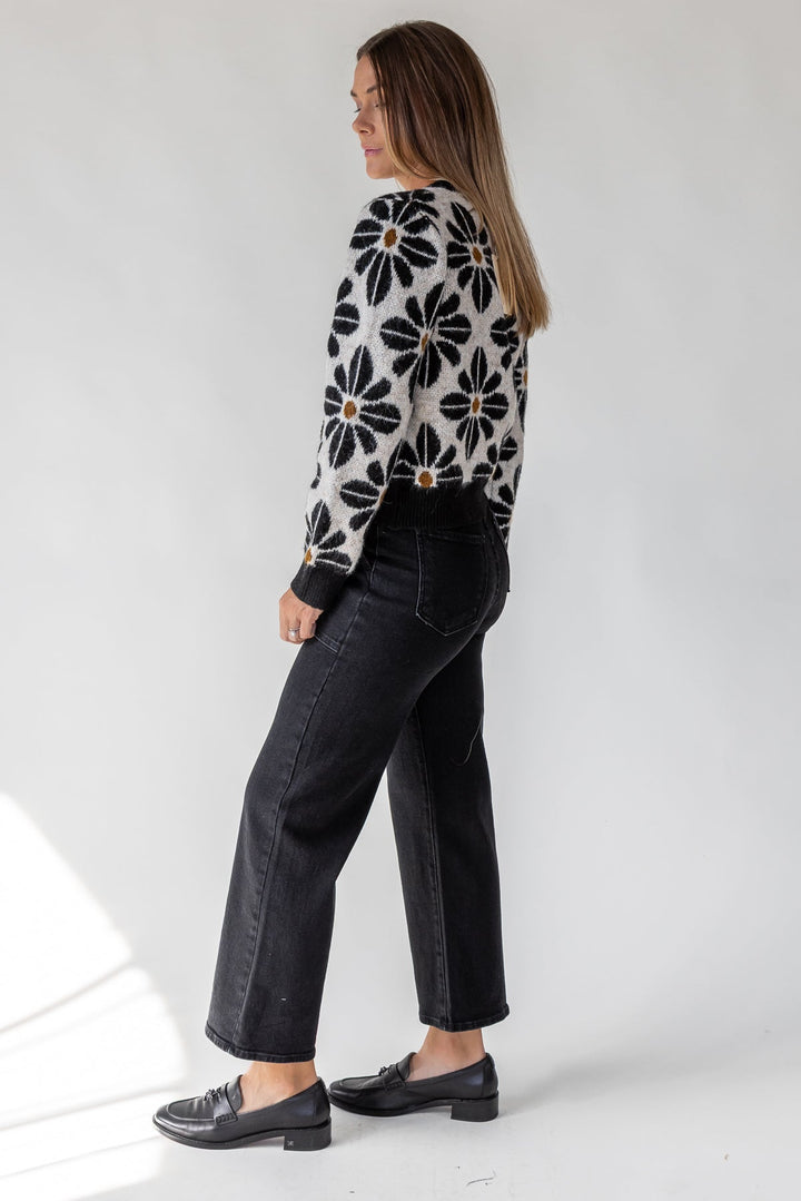 Hayes Black Floral Knit Cardigan - JO+CO