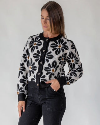 Hayes Black Floral Knit Cardigan - JO+CO