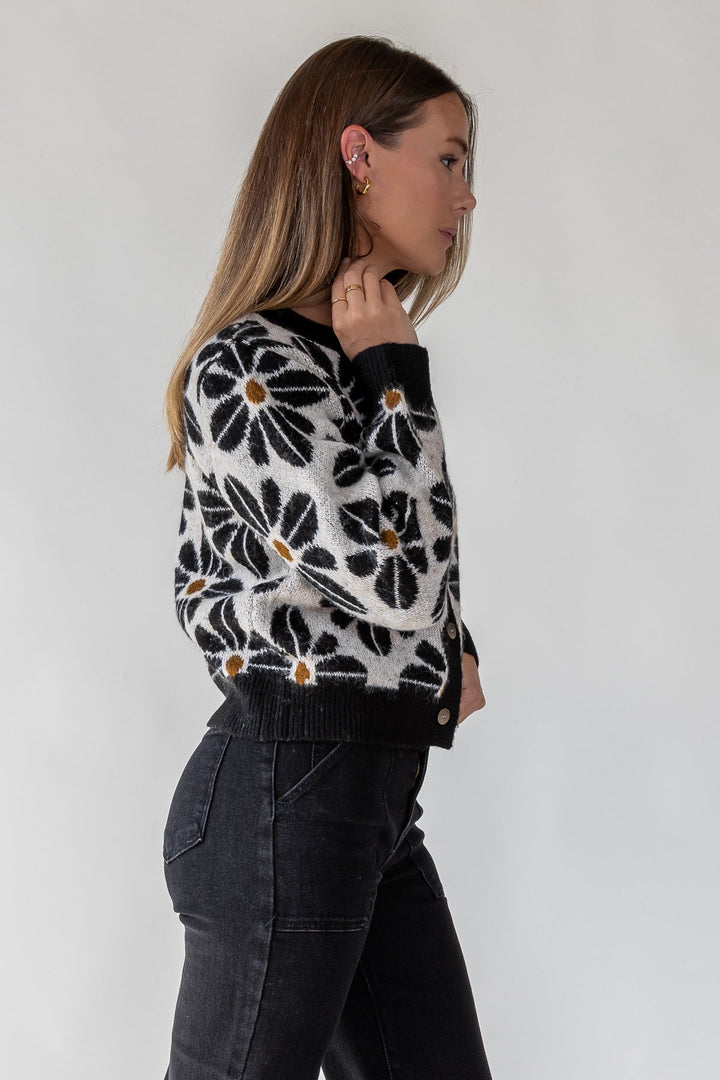 Hayes Black Floral Knit Cardigan - JO+CO