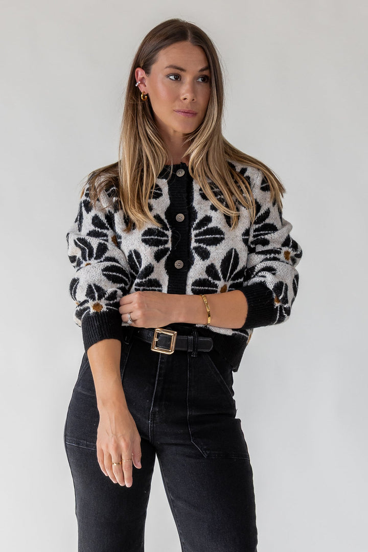 Hayes Black Floral Knit Cardigan - JO+CO