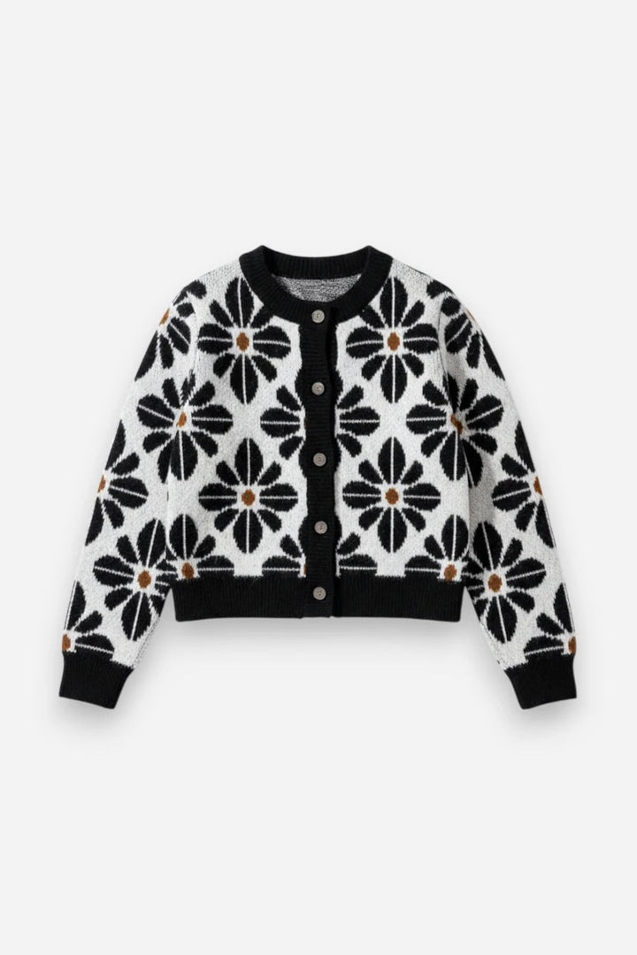 Hayes Black Floral Knit Cardigan - JO+CO