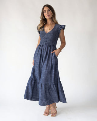 Ivanah Navy Smocked Maxi Dress - JO+CO