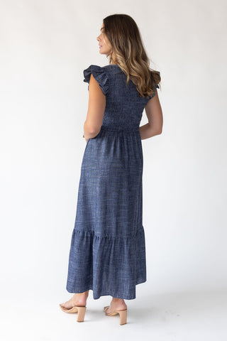 Ivanah Navy Smocked Maxi Dress - JO+CO