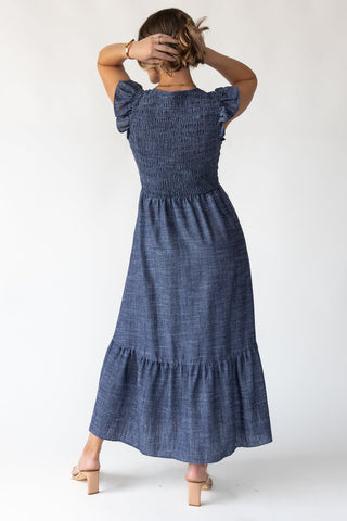 Ivanah Navy Smocked Maxi Dress - JO+CO