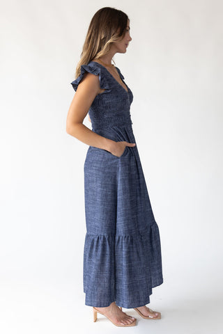 Ivanah Navy Smocked Maxi Dress - JO+CO