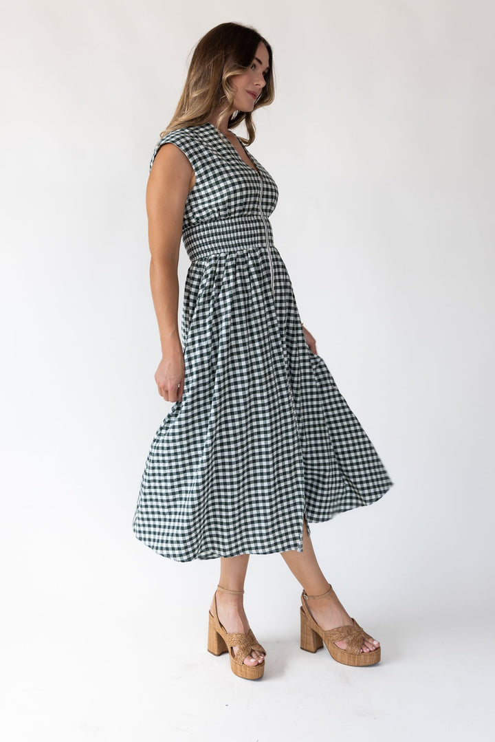 Ivette Green Gingham Midi Dress - Final Sale - JO+CO