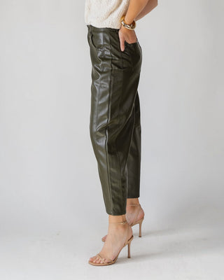 Jude Pleather Barrel Pants - Olive - JO+CO