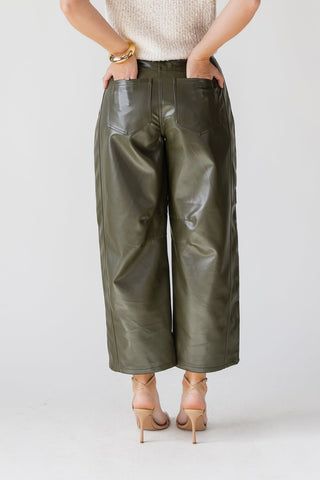 Jude Pleather Barrel Pants - Olive - JO+CO