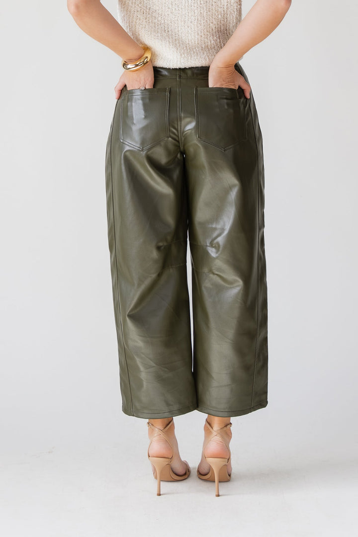 Jude Pleather Barrel Pants - Olive - JO+CO