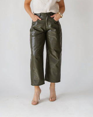 Jude Pleather Barrel Pants - Olive - JO+CO