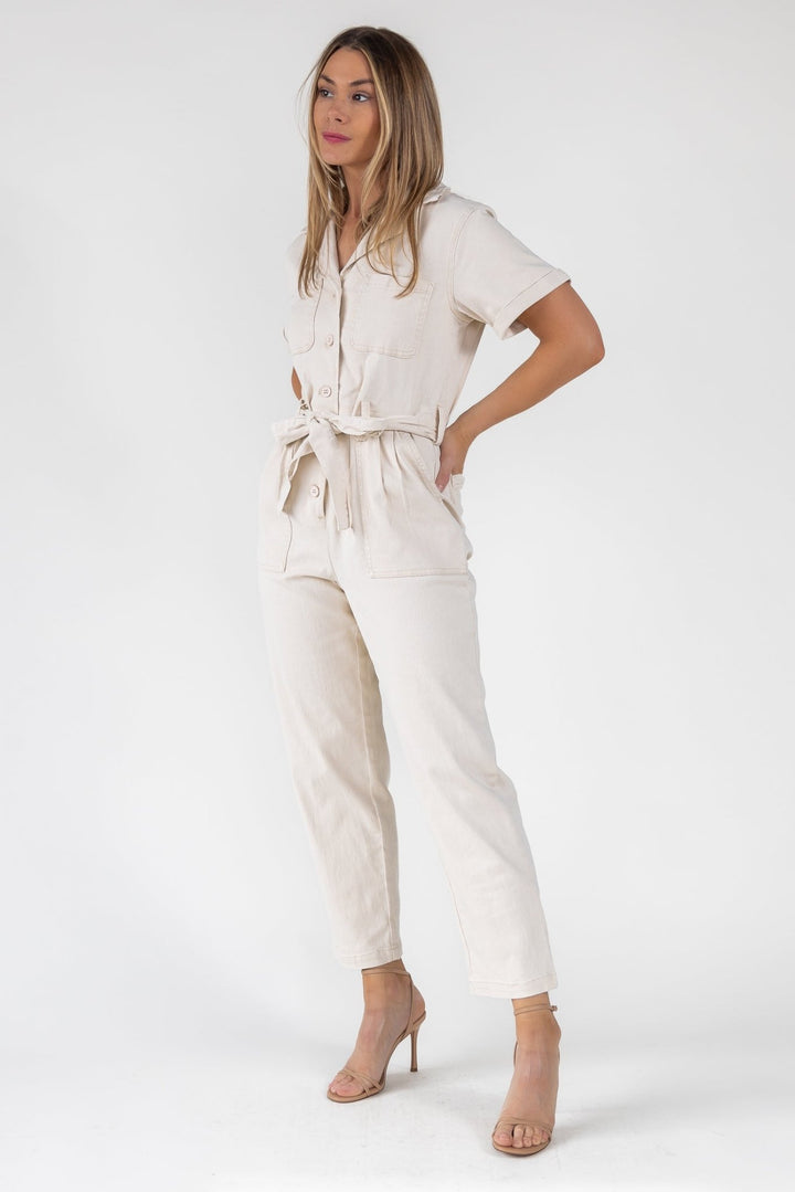 Kendall Cream Washed Jumpsuit - Final Sale - JO+CO