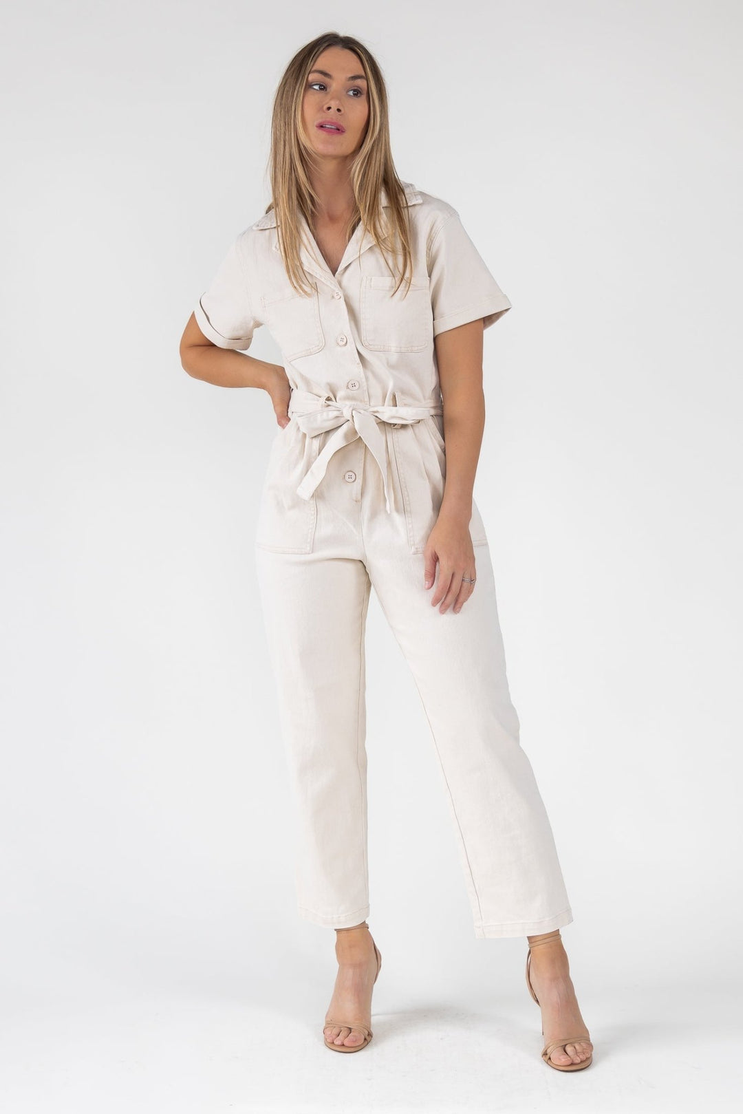 Kendall Cream Washed Jumpsuit - Final Sale - JO+CO