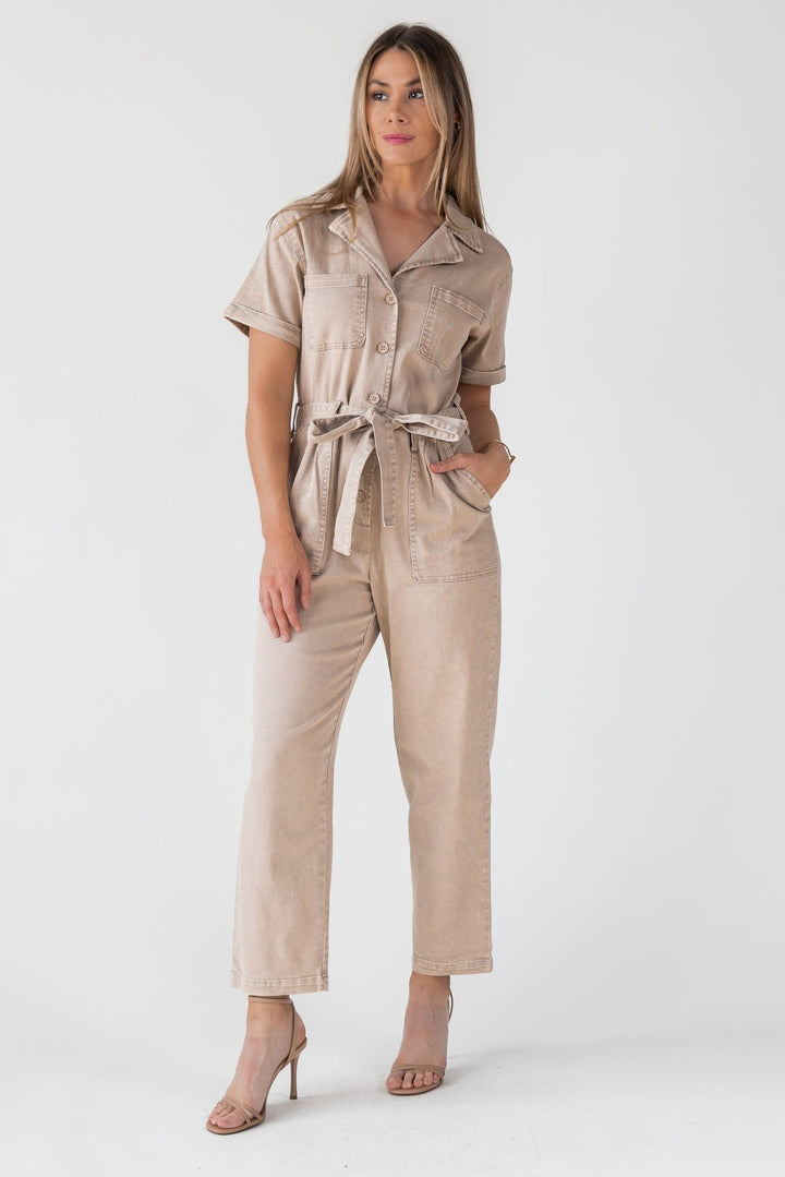 Kendall Khaki Washed Jumpsuit - Final Sale - JO+CO