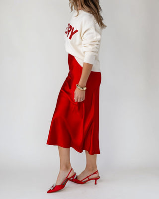 Livia Satin Midi Skirt - Red - JO+CO