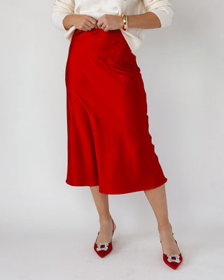 Livia Satin Midi Skirt - Red - JO+CO