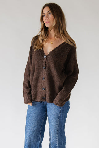 Lora Button Cardigan - Brown - JO+CO