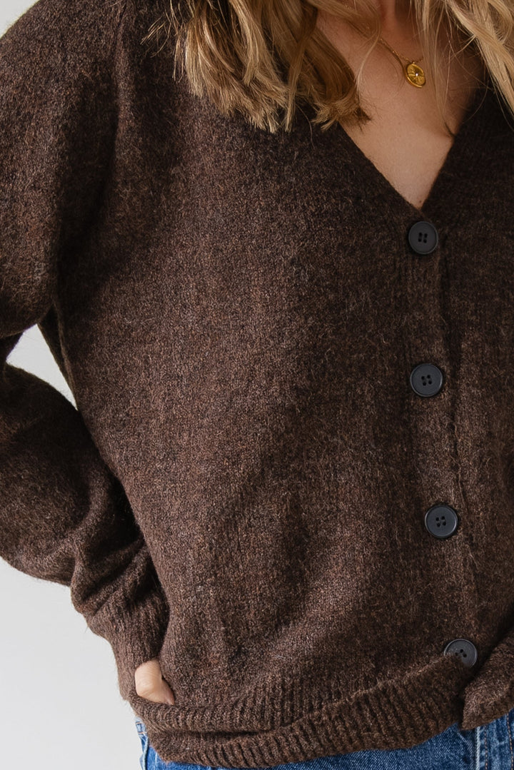 Lora Button Cardigan - Brown - JO+CO