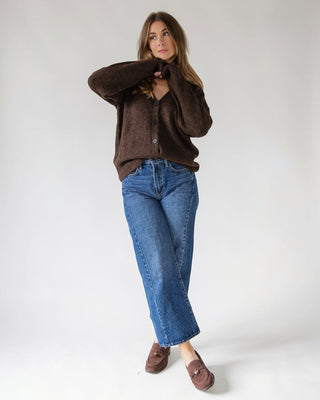 Lora Button Cardigan - Brown - JO+CO