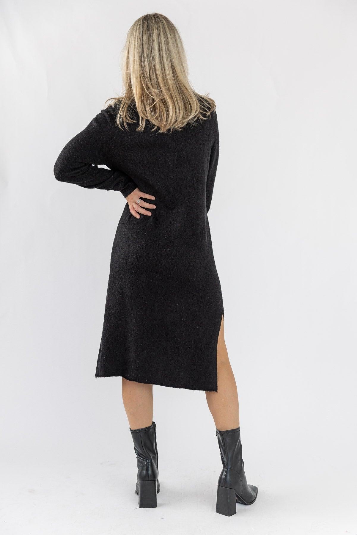 Lorene Sweater Midi Dress - Black - JO+CO