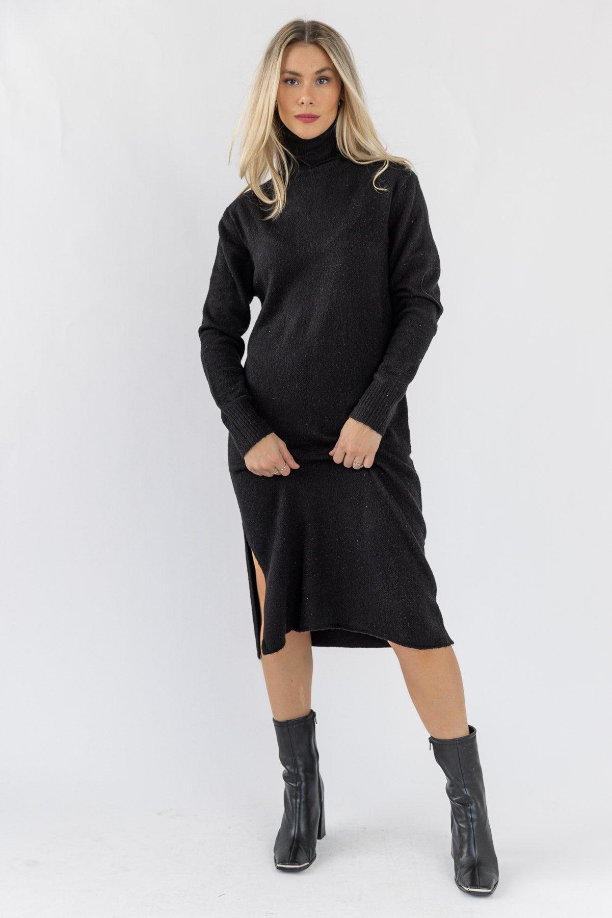 Lorene Sweater Midi Dress - Black - JO+CO