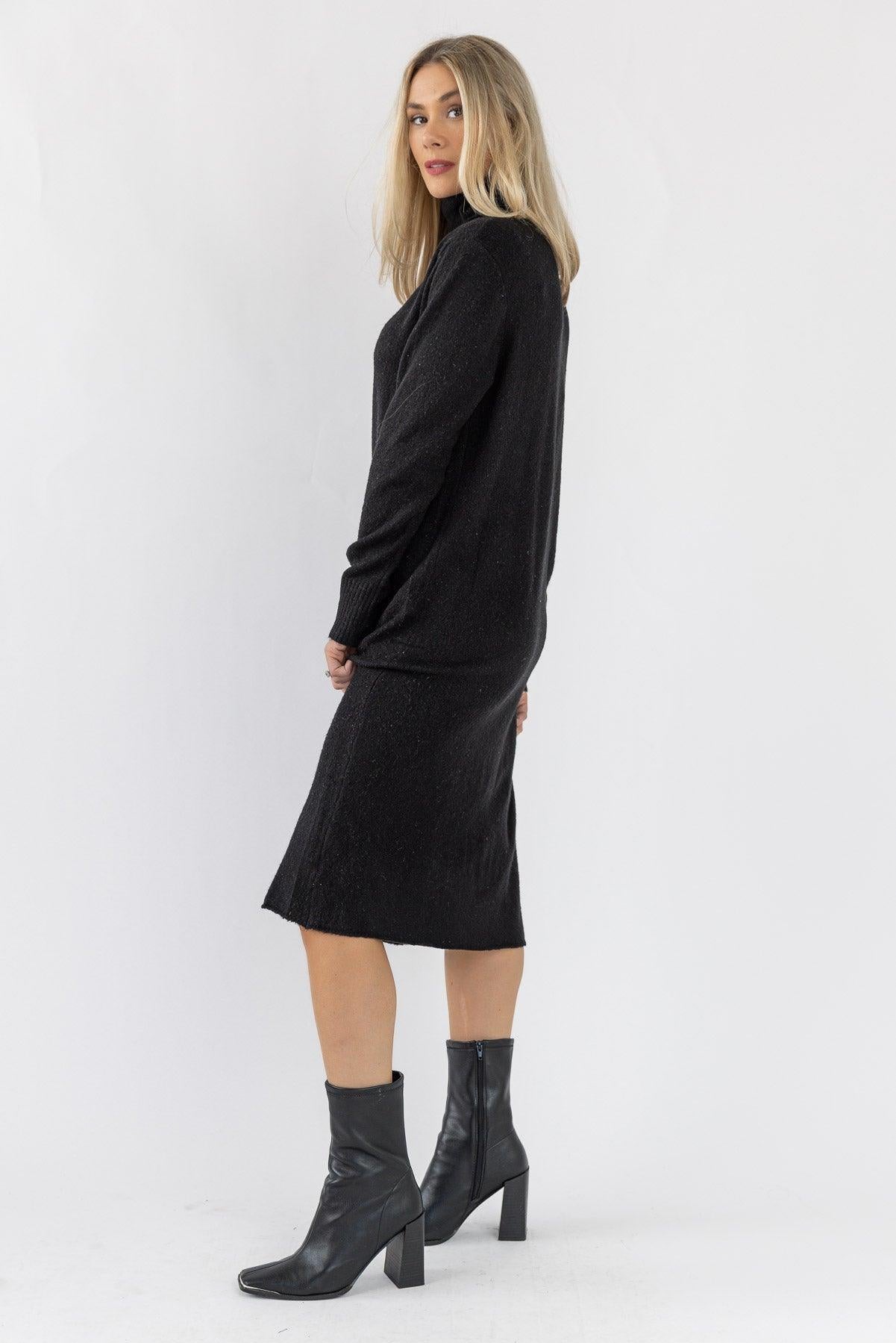 Lorene Sweater Midi Dress - Black - JO+CO