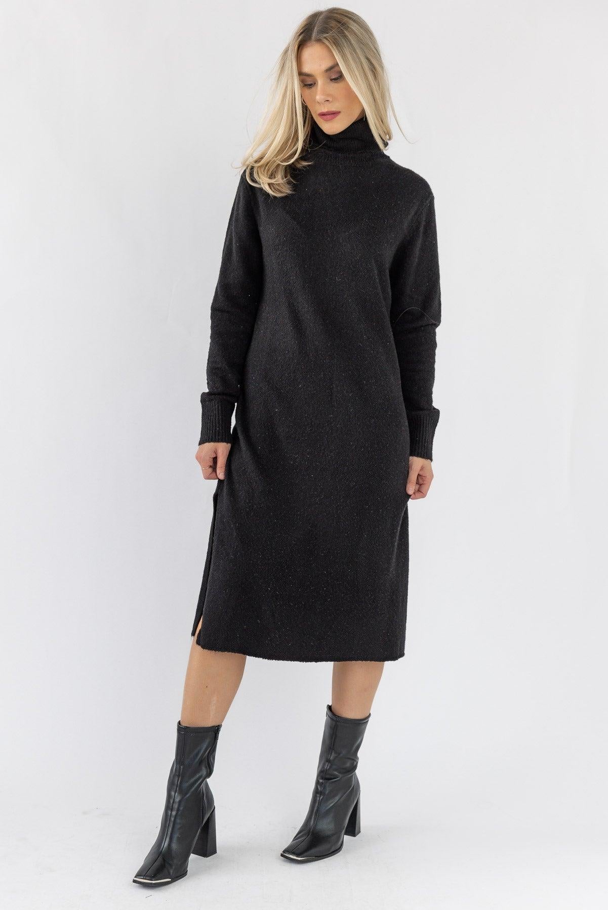 Lorene Sweater Midi Dress - Black - JO+CO