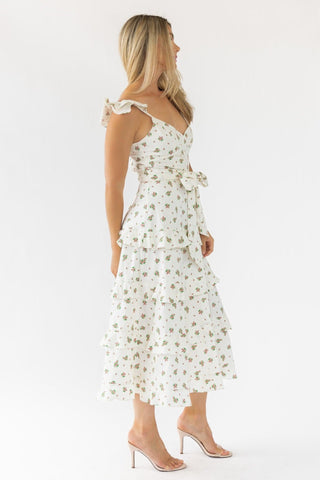 Luciana Cream Floral Midi Dress - Final Sale - JO+CO