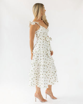 Luciana Cream Floral Midi Dress - Final Sale - JO+CO