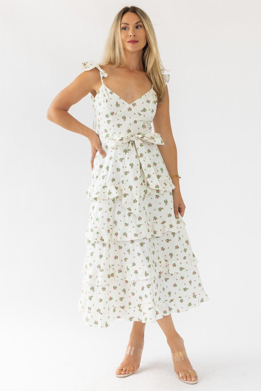 Luciana Cream Floral Midi Dress - Final Sale - JO+CO