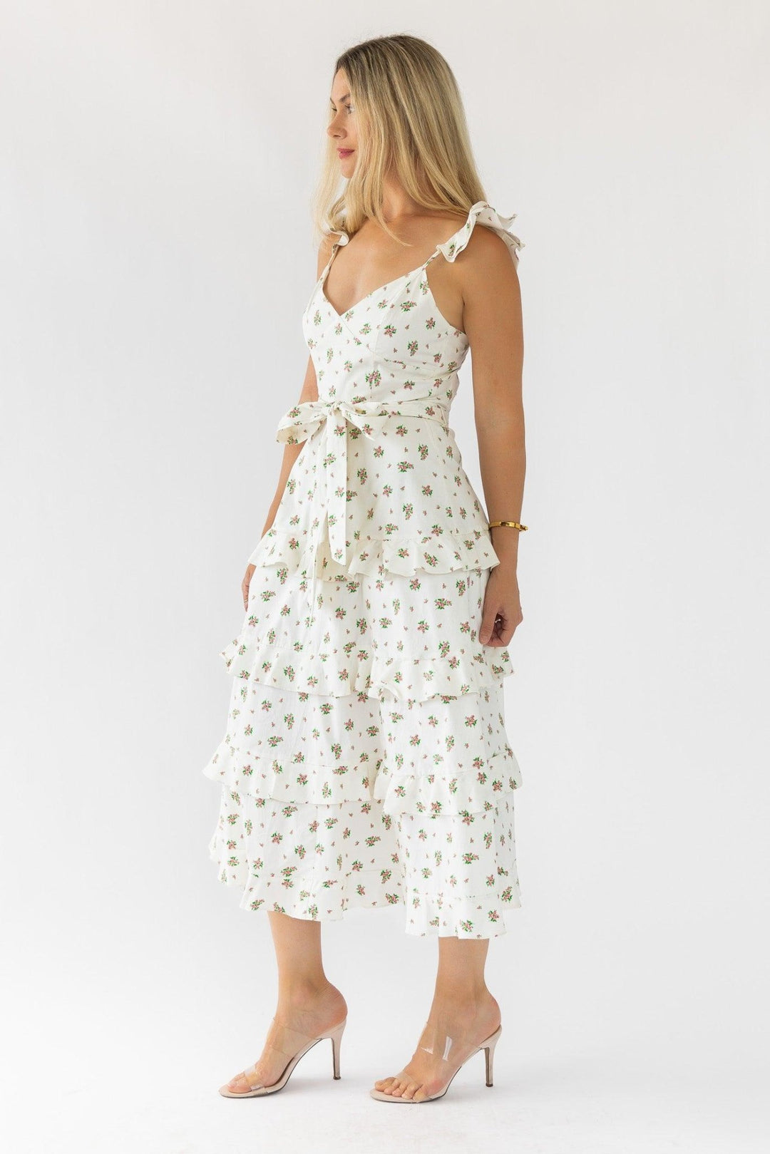 Luciana Cream Floral Midi Dress - Final Sale - JO+CO