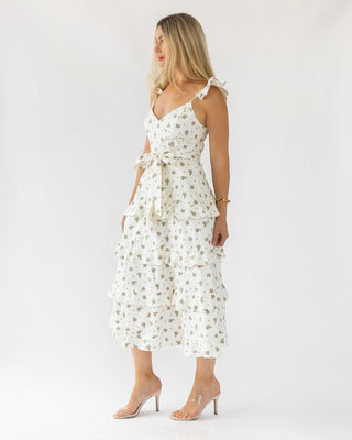 Luciana Cream Floral Midi Dress - Final Sale - JO+CO