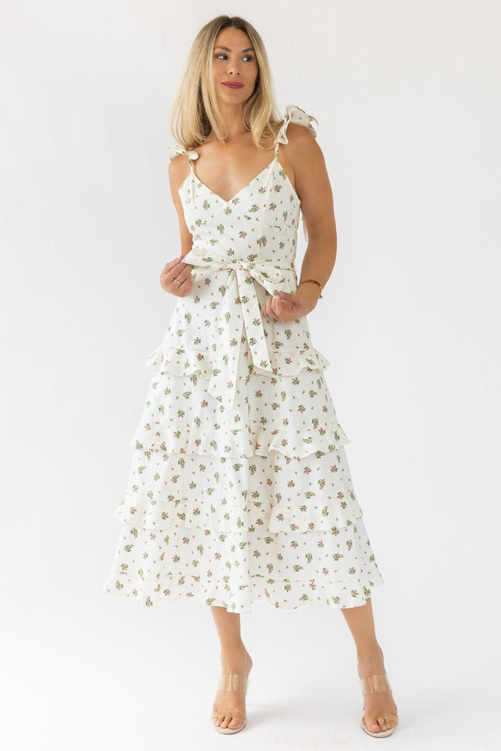 Luciana Cream Floral Midi Dress - Final Sale - JO+CO