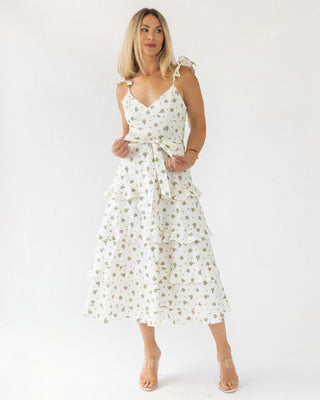 Luciana Cream Floral Midi Dress - Final Sale - JO+CO