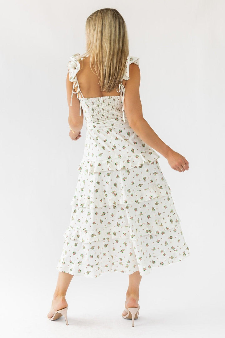 Luciana Cream Floral Midi Dress - Final Sale - JO+CO