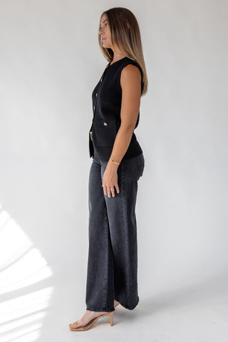 Margot Black Knit Button Vest - Final Sale - JO+CO