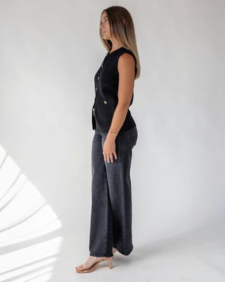 Margot Black Knit Button Vest - Final Sale - JO+CO