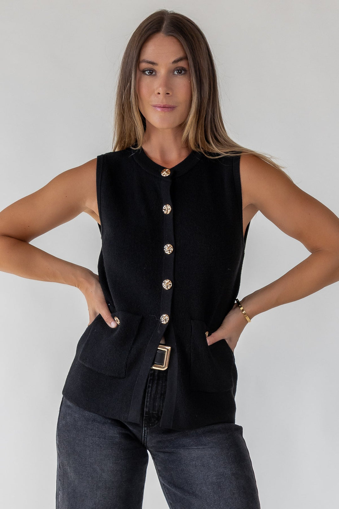Margot Black Knit Button Vest - Final Sale - JO+CO