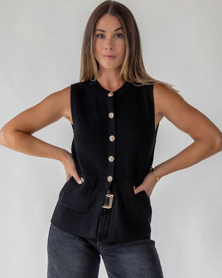 Margot Black Knit Button Vest - Final Sale - JO+CO