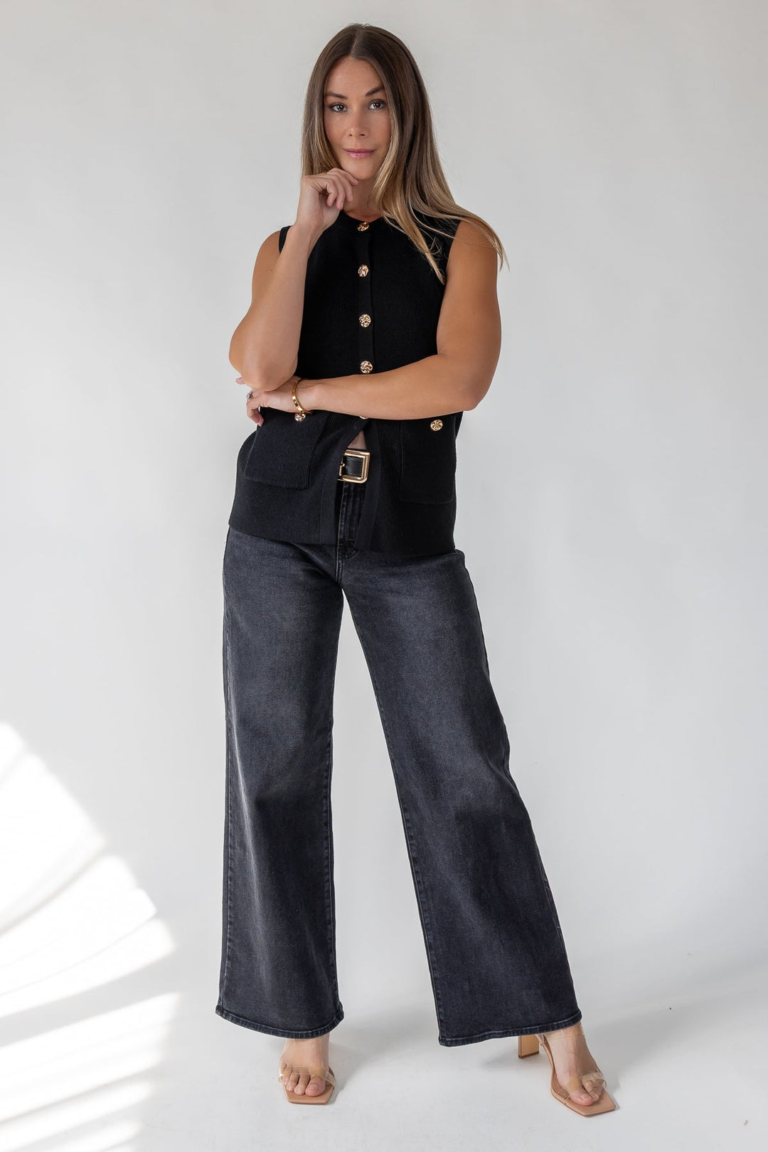 Margot Black Knit Button Vest - Final Sale - JO+CO