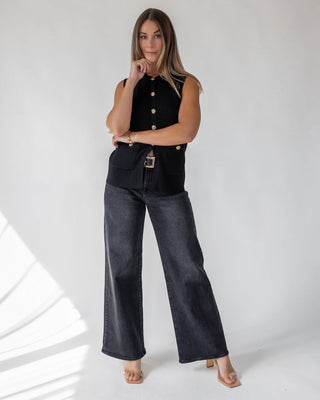 Margot Black Knit Button Vest - Final Sale - JO+CO