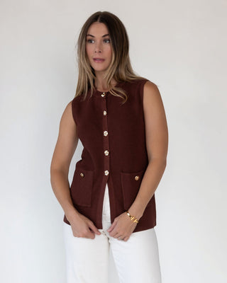 Margot Brown Knit Button Vest - Final Sale - JO+CO
