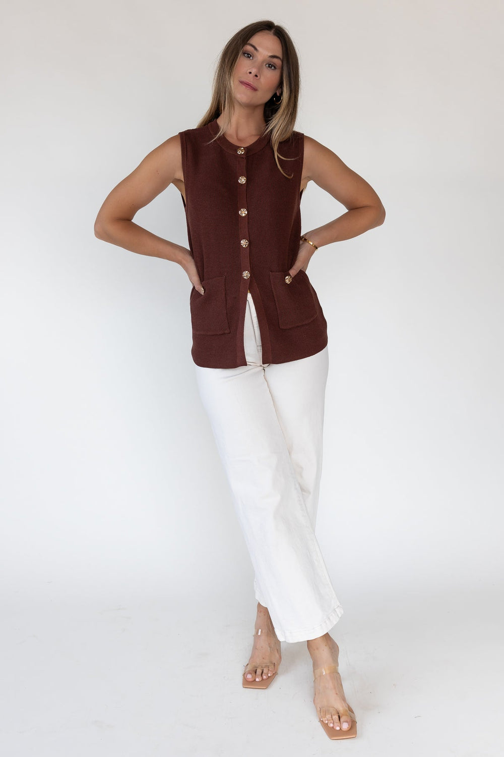 Margot Brown Knit Button Vest - Final Sale - JO+CO