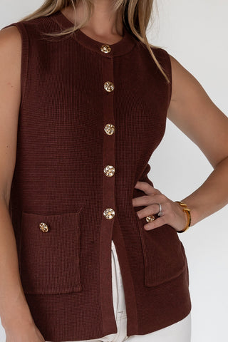 Margot Brown Knit Button Vest - Final Sale - JO+CO