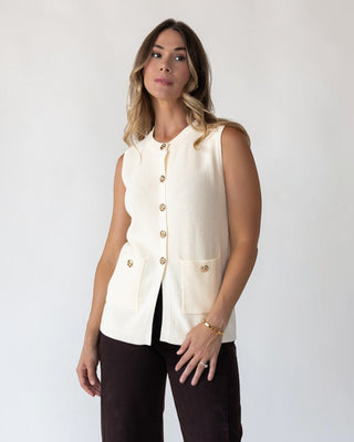 Margot Cream Knit Button Vest - Final Sale - JO+CO