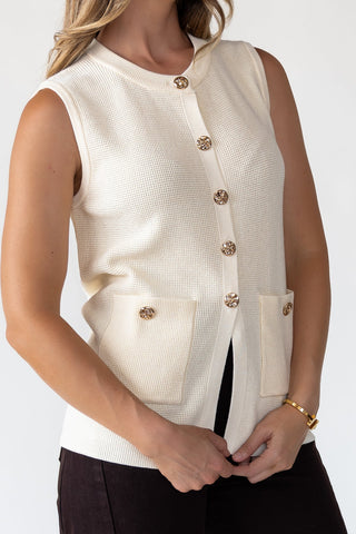 Margot Cream Knit Button Vest - Final Sale - JO+CO